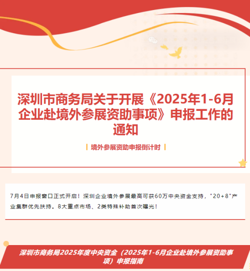 【深圳外展申报补贴通知】深圳市商务局关于开展《2025年1-6月企业赴境外参展资助事项》申报工作的通知